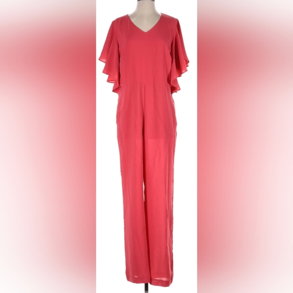Chicos Ruffle Sleeve Coral Jumpsuit Size 2 (US 12/14 L ) NWT MSRP $159 - Picture 2 of 8